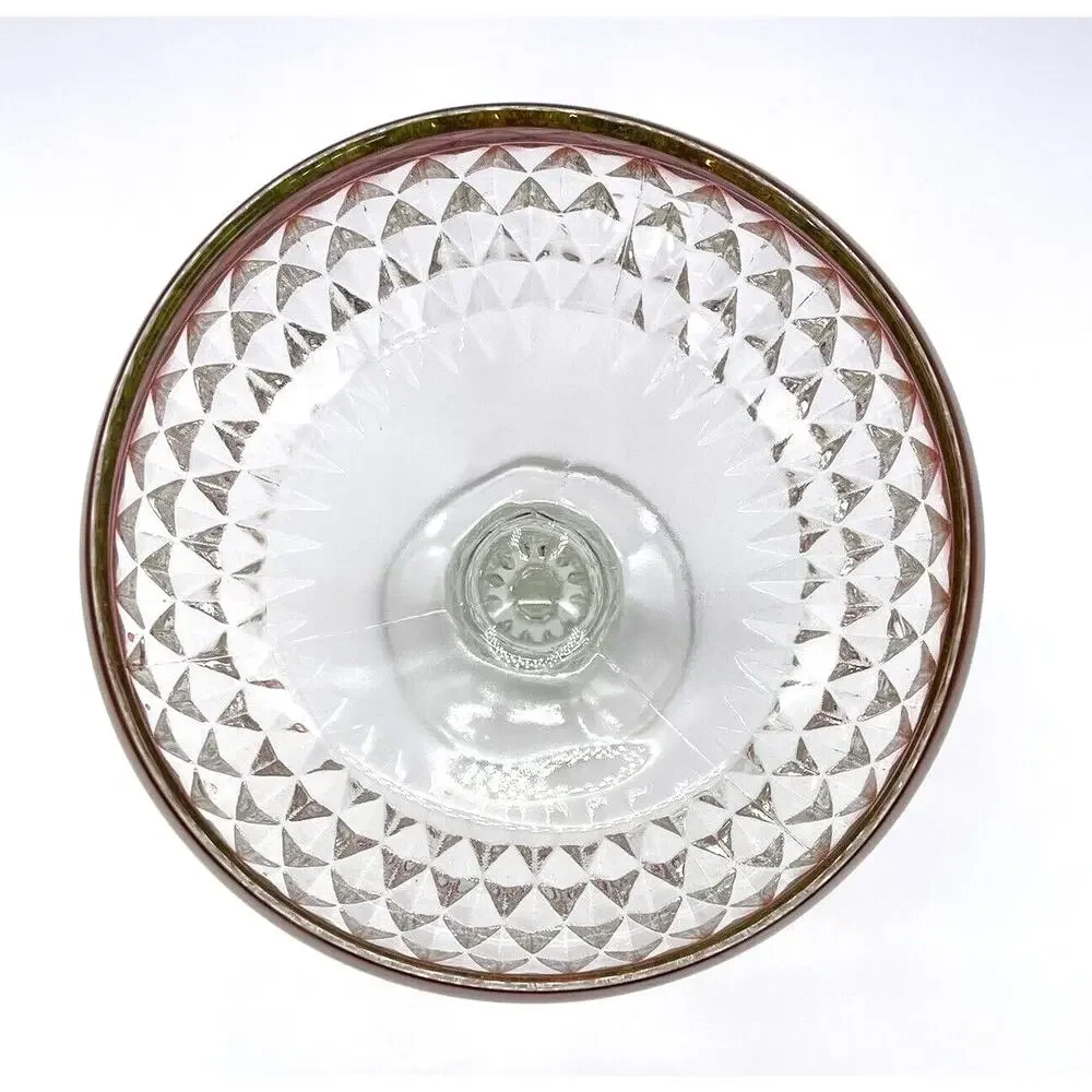 Vintage Indiana Glass Diamond Point Ruby Red Flash Pedestal Compote 7.25” Tall
